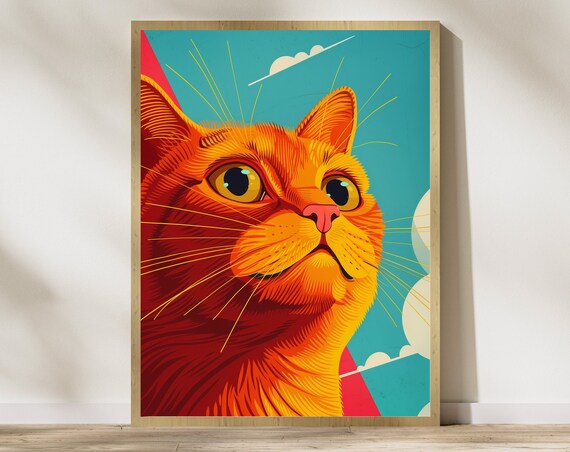 Ginger Cat Pop Art Portrait Poster Bold Retro Orange Cat Close Up