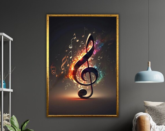 Glowing Treble Clef Musical Notes Fiery Symphony Art Wall Poster