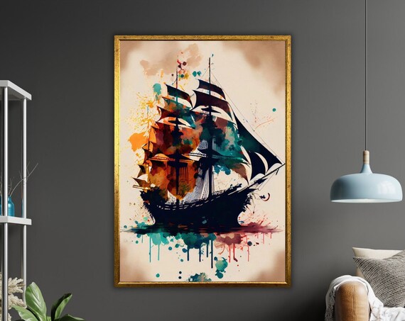 Oil Painting Ship Art Print Nautical Wall Decor Ready To Hang Framed
