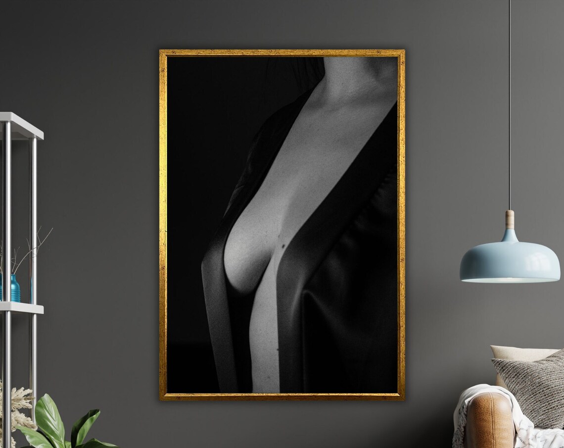 Black And White Silk Robe Boudoir Photography Elegant Art Poster