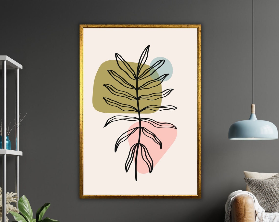 Minimalist Botanical Palm Line Art Olive Pink Modern Wall Print