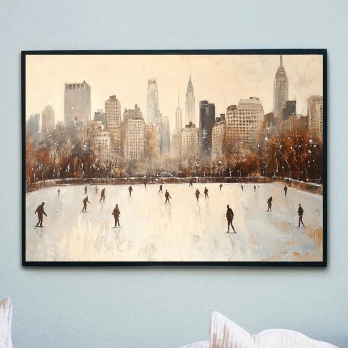 New York Ice Skating Rink Vintage Winter City Skyline Art Poster - Image 4