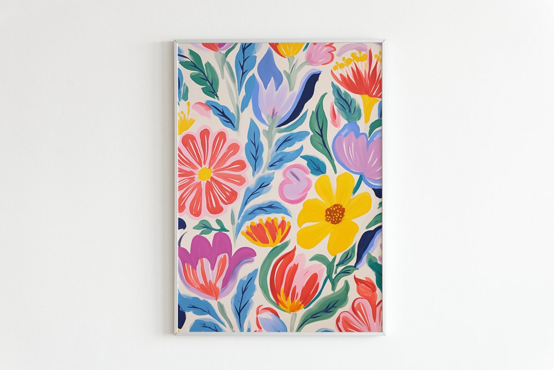 Colorful Abstract Floral Garden Pattern Bright Blooms Art Poster