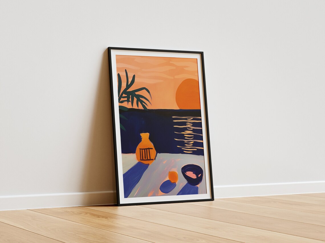 Orange Sunset Over Blue Sea Still Life Pitcher Fauvist Art Poster - Image 4