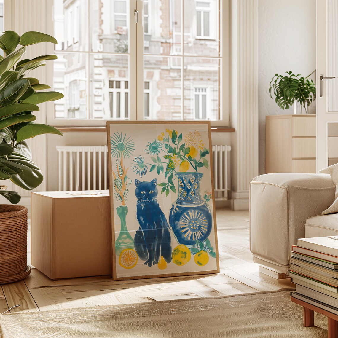 Henri Matisse Style Blue Cat Vases Lemons Still Life Art Poster - Image 3