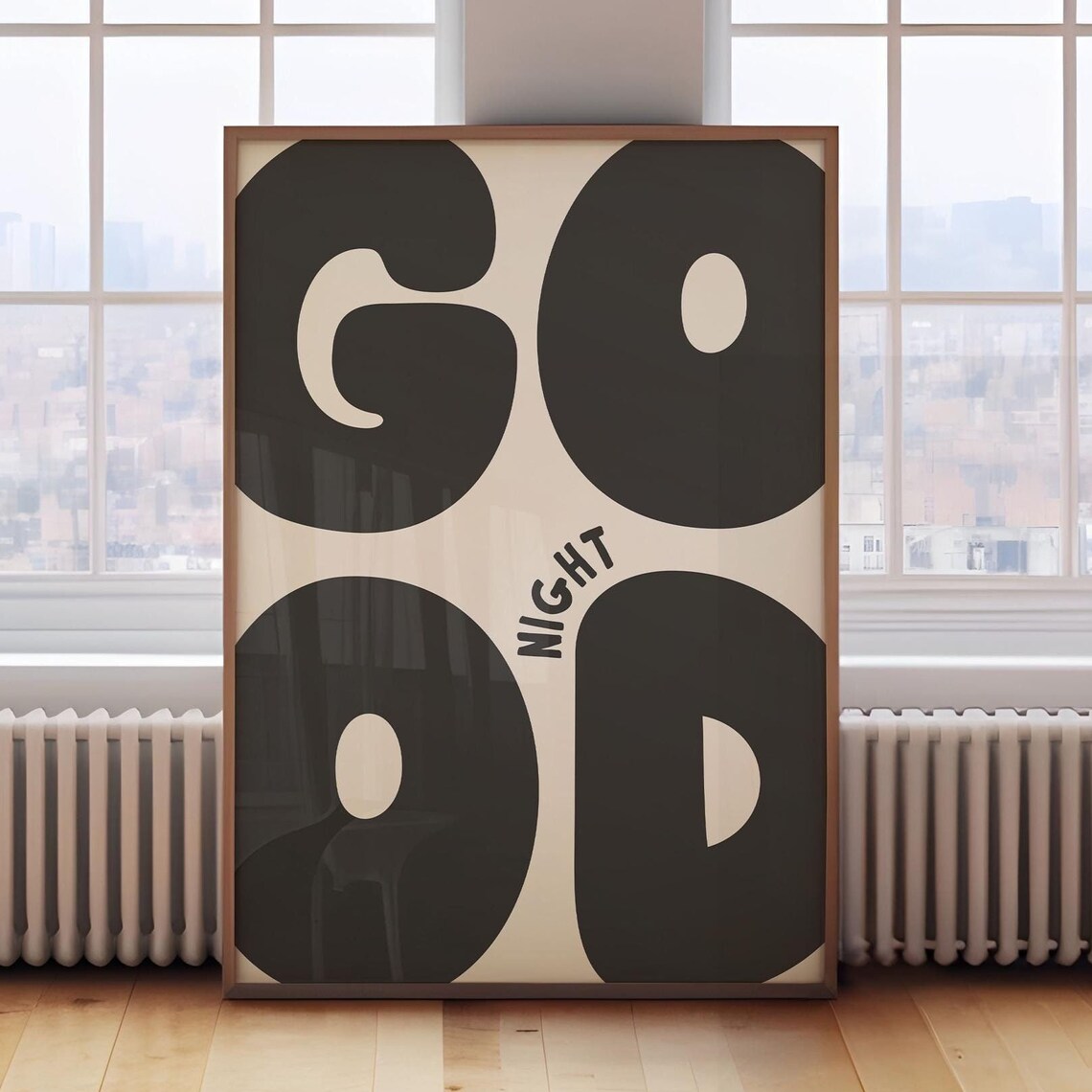 Good Night Retro Neutral Poster, Bold Bedroom Decor