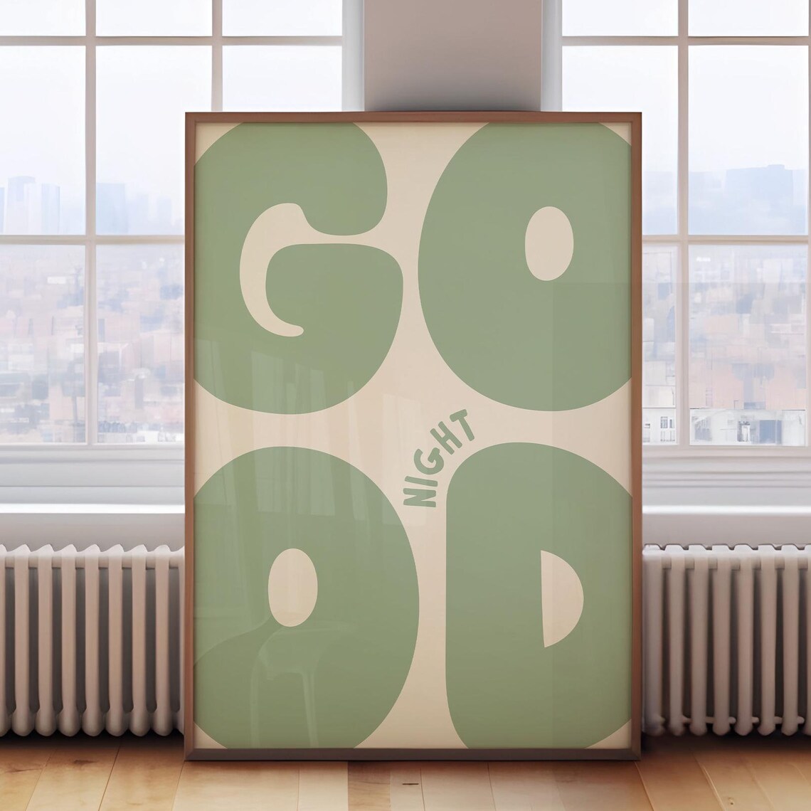 Good Night Retro Sage Green Poster, Preppy Art Print - Image 2