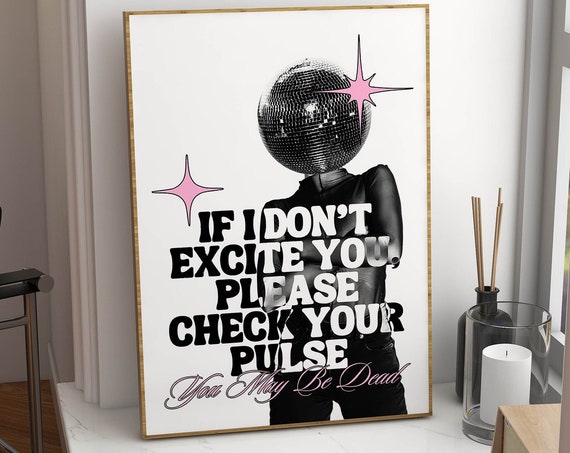 Retro Disco Art Print, Funky Y2K Wall Decor