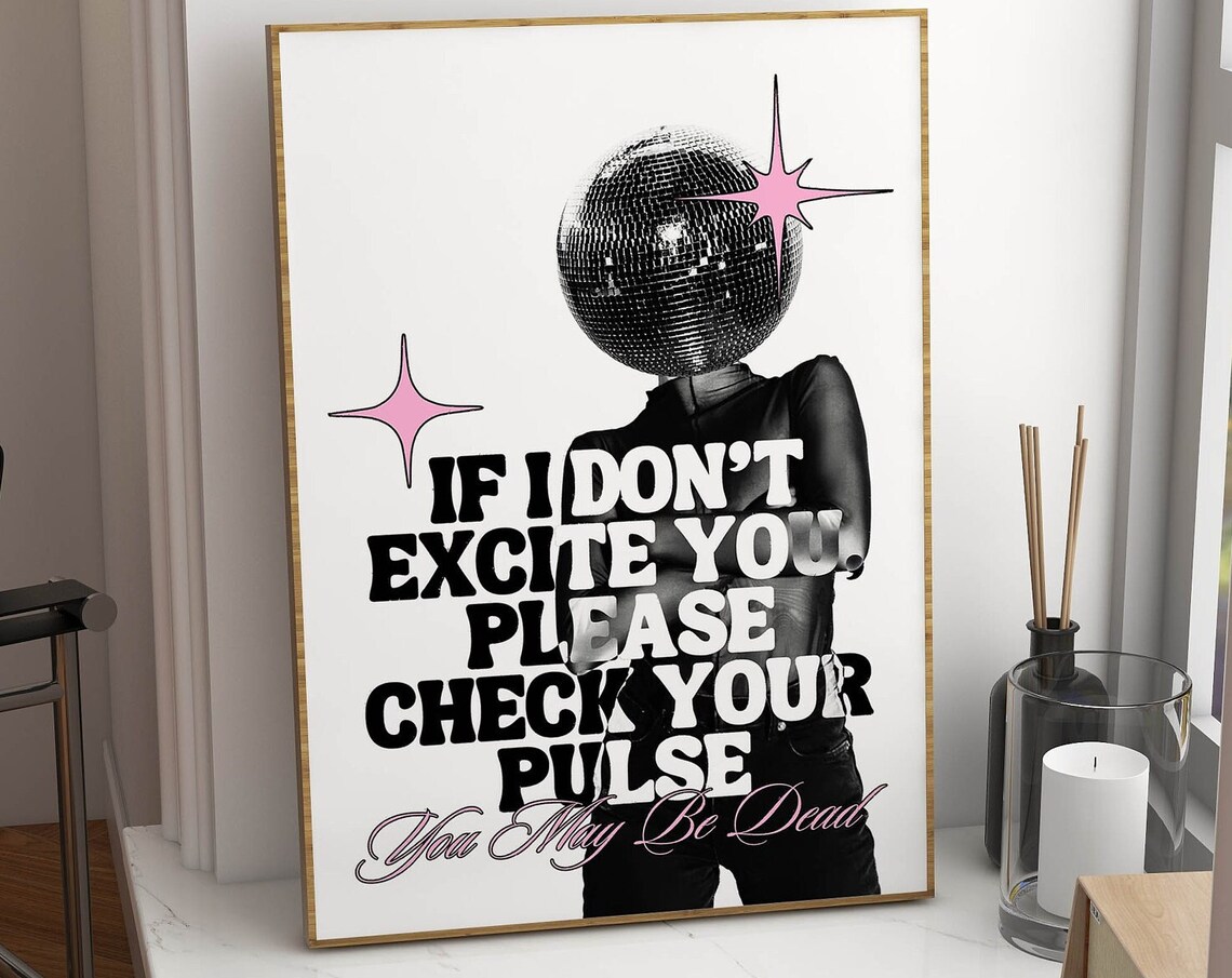Retro Disco Art Print, Funky Y2K Wall Decor