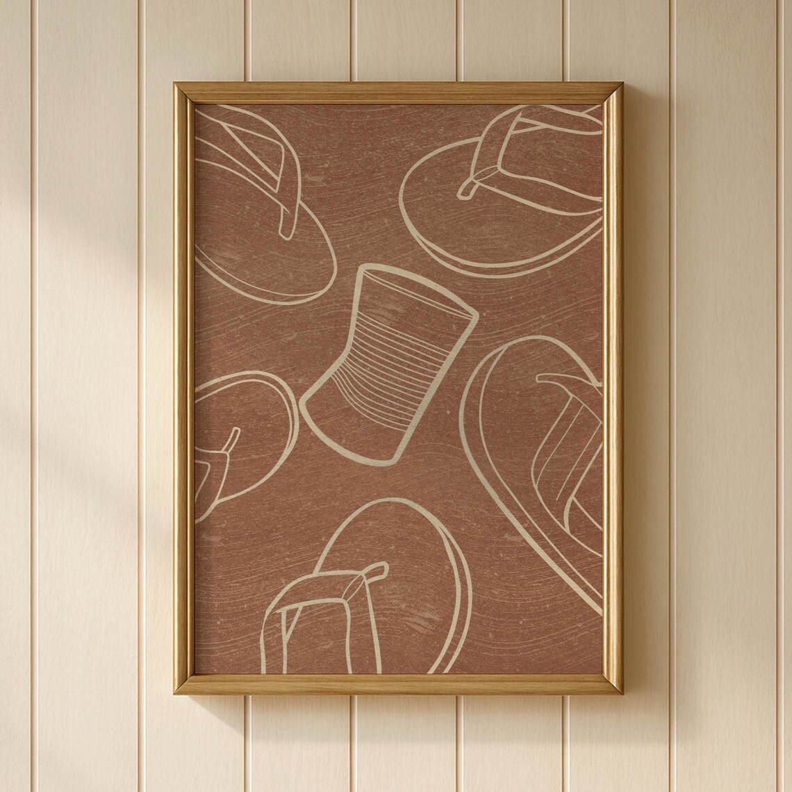 Tsinelas And Baso Filipino Street Games Line Art Brown Wall Decor Poster