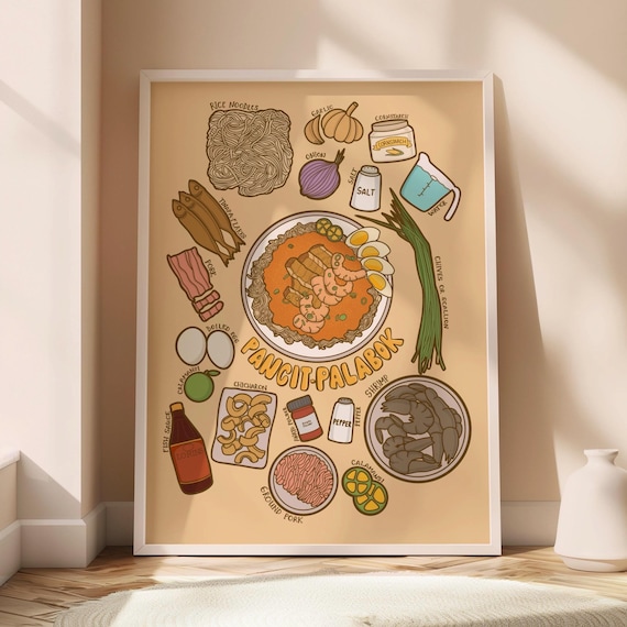 Philippines Poster Pancit Palabok Filipino Food Recipe Wall Art Printable Home Kitchen Decorgift For Friend