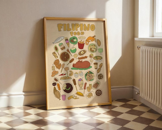 Filipino Food Illustrated Collage Lechon Halo Halo Kitchen Wall Poster