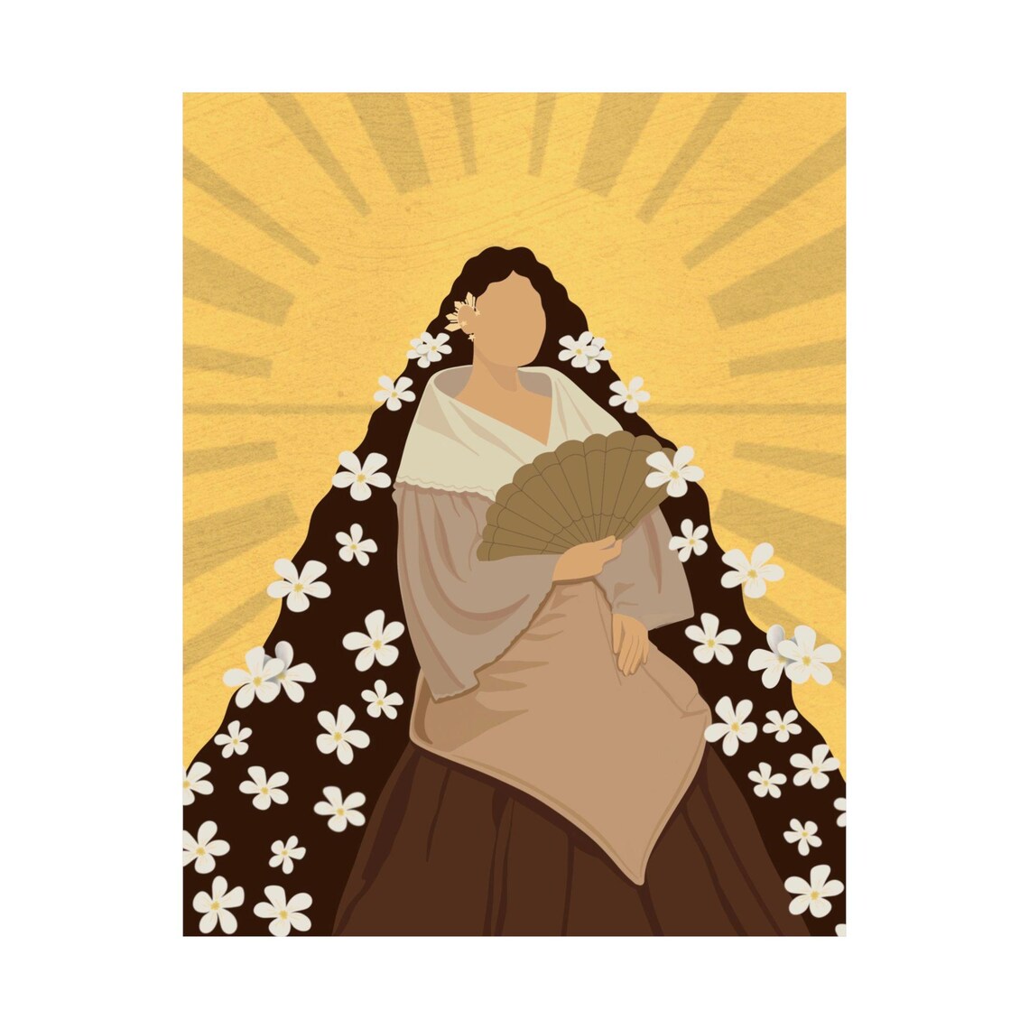 Filipina Baro Saya Fan Golden Sunburst Sampaguita Portrait Poster
