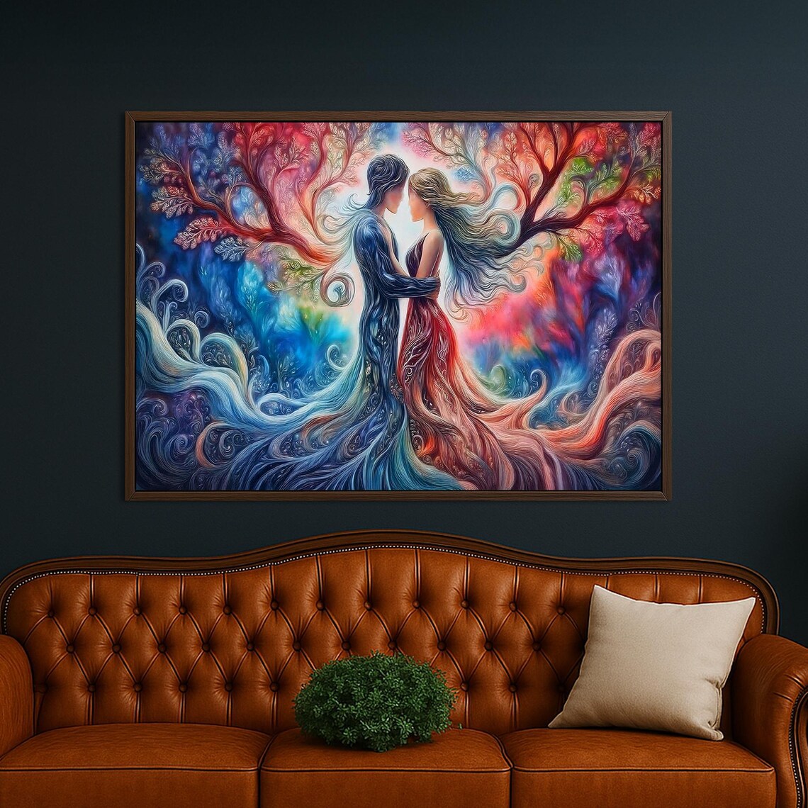 Tree of Life Couple Embrace Colorful Romantic Soulmate Art Poster