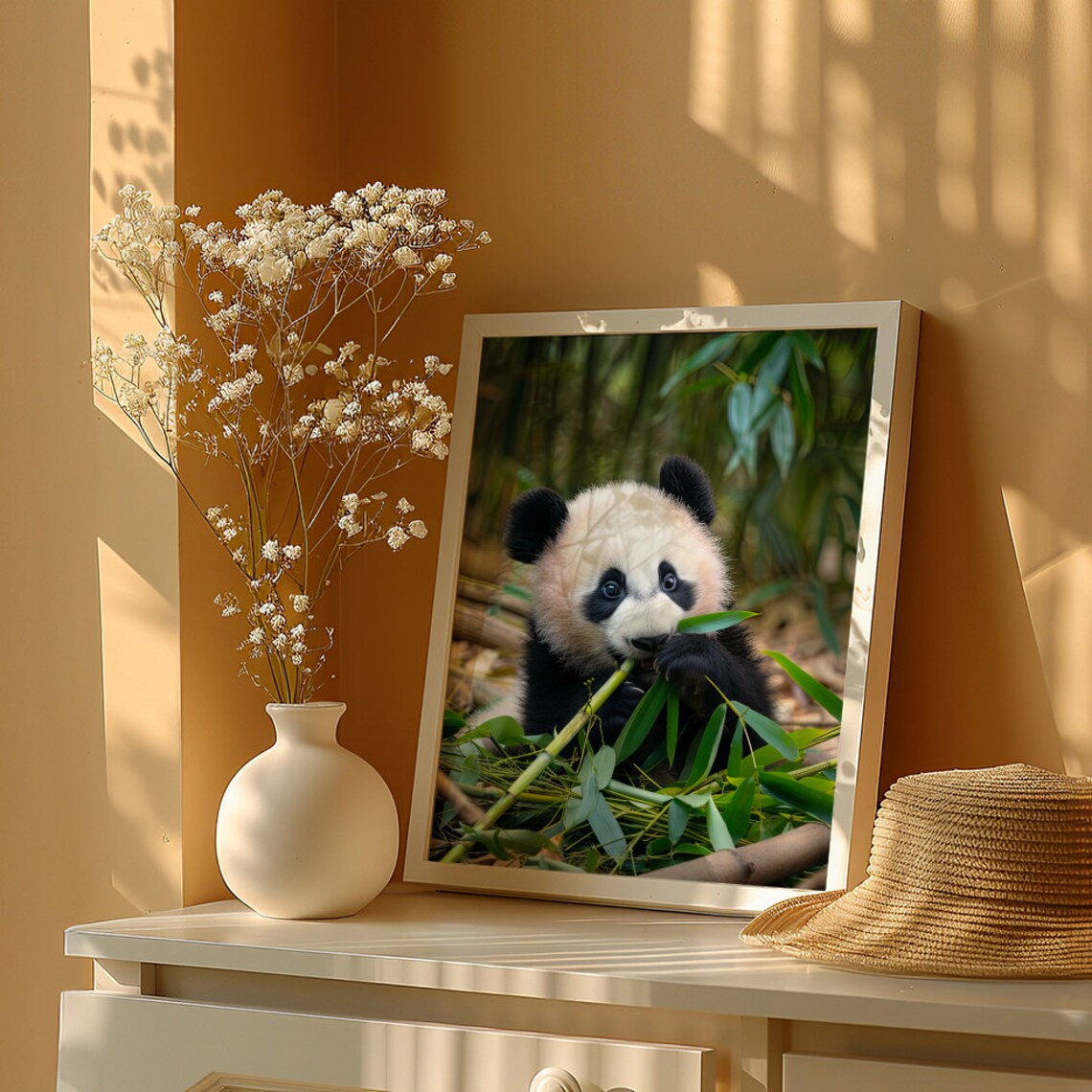 Baby Panda Cub Eating Bamboo Shoots in a Green Forest Poster - Image 5