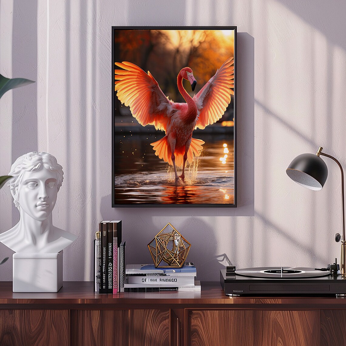 Crimson Flamingo Art Print, Pink Bird Decor