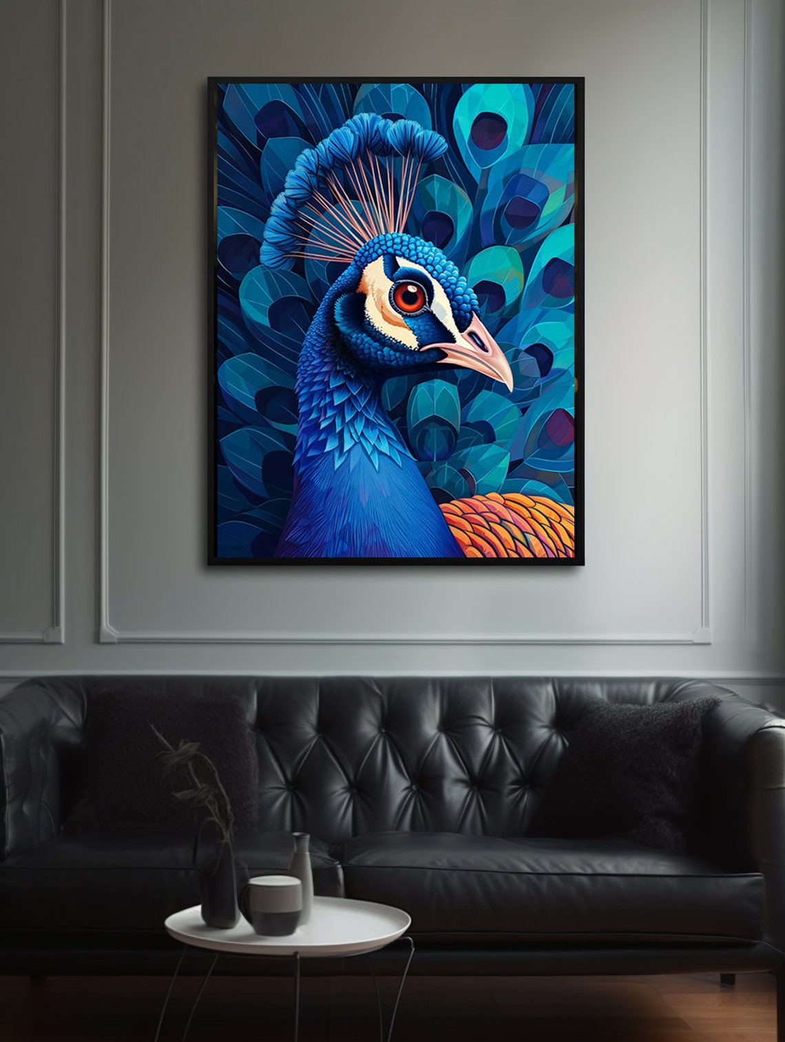 Vivid Blue Peacock Head in Striking Close-Up Portrait Poster - Image 5