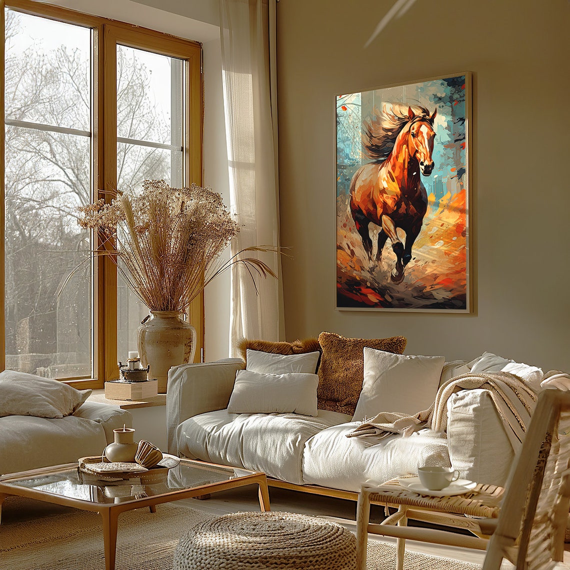 Chestnut Horse Galloping Through a Fiery Autumn Forest Poster - Image 3