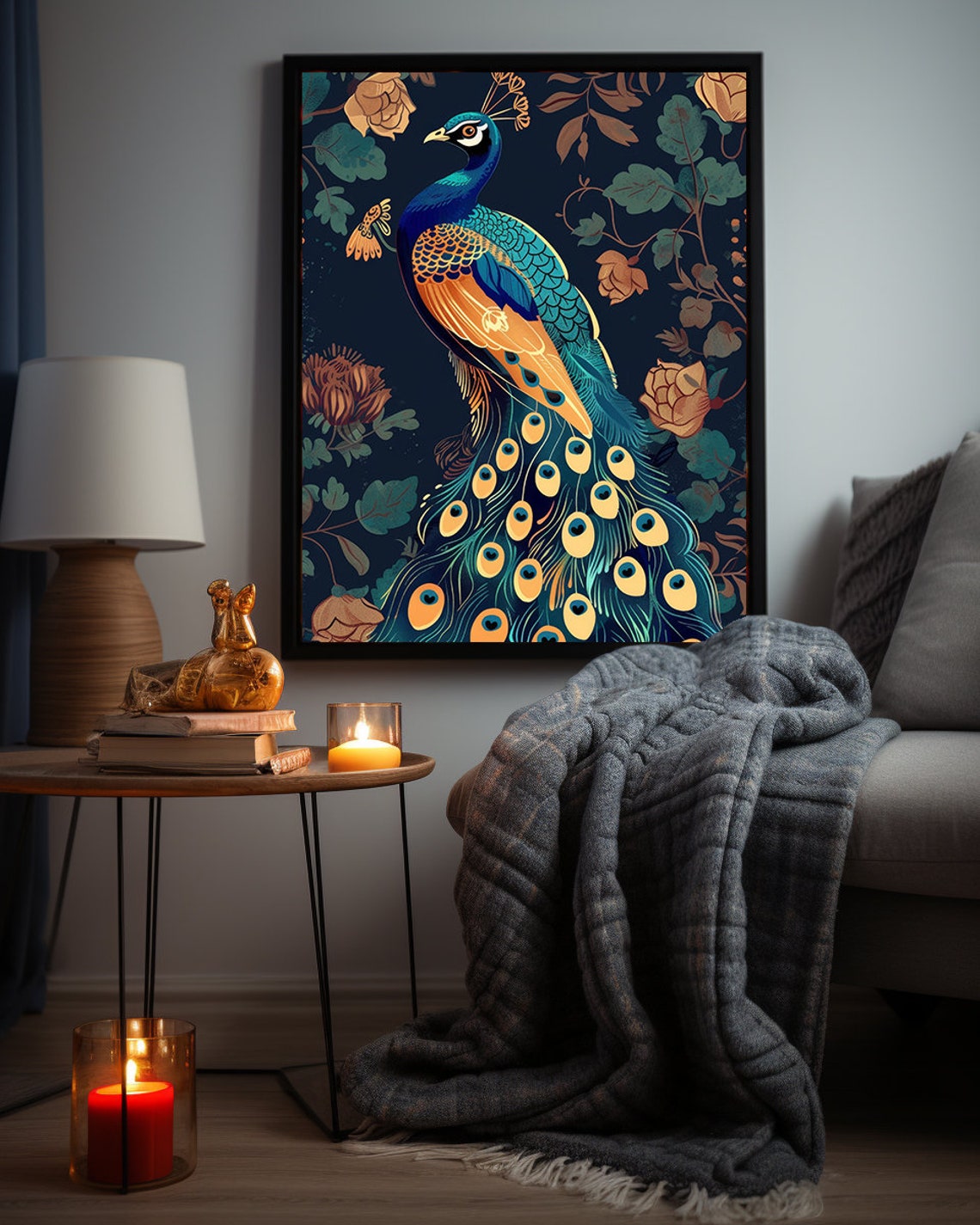 Blue and Orange Peacock Standing in a Lush Botanical Garden Poster - Image 7