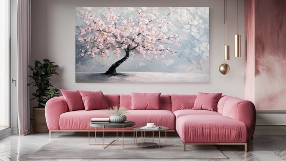 Pink White Tree Abstraction, Luxury Wall Art Print