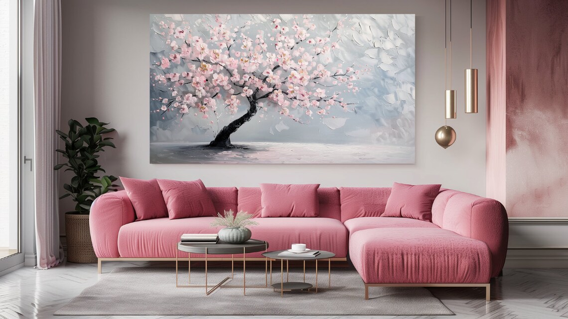 Pink White Tree Abstraction, Luxury Wall Art Print