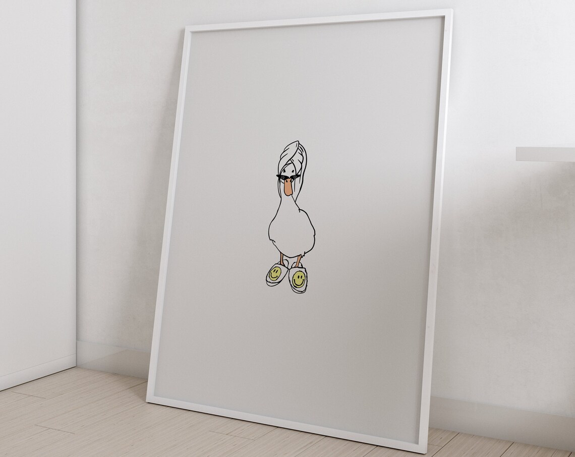 Duck in Smiley Face Slippers Bathroom Art Print