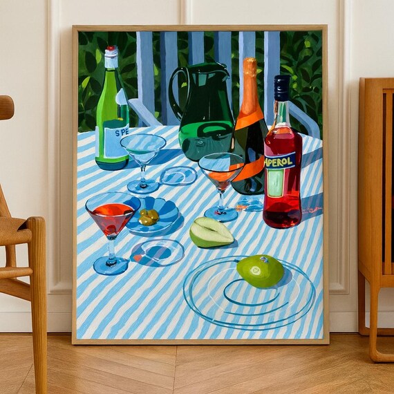 Colorful Cocktail Still Life Wall Art Print Modern Bar Poster Vibrant Kitchen Dining Room Decor Aperol Spritz Artwork For Home