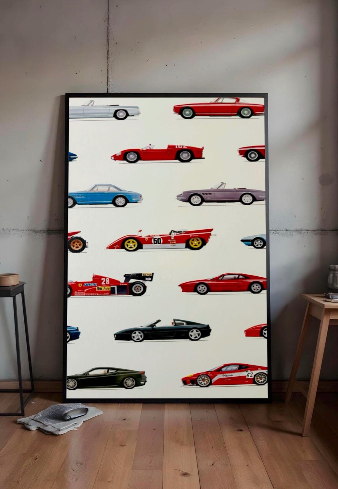 Classic Red Italian Race Cars Lineup Automotive Decor Poster