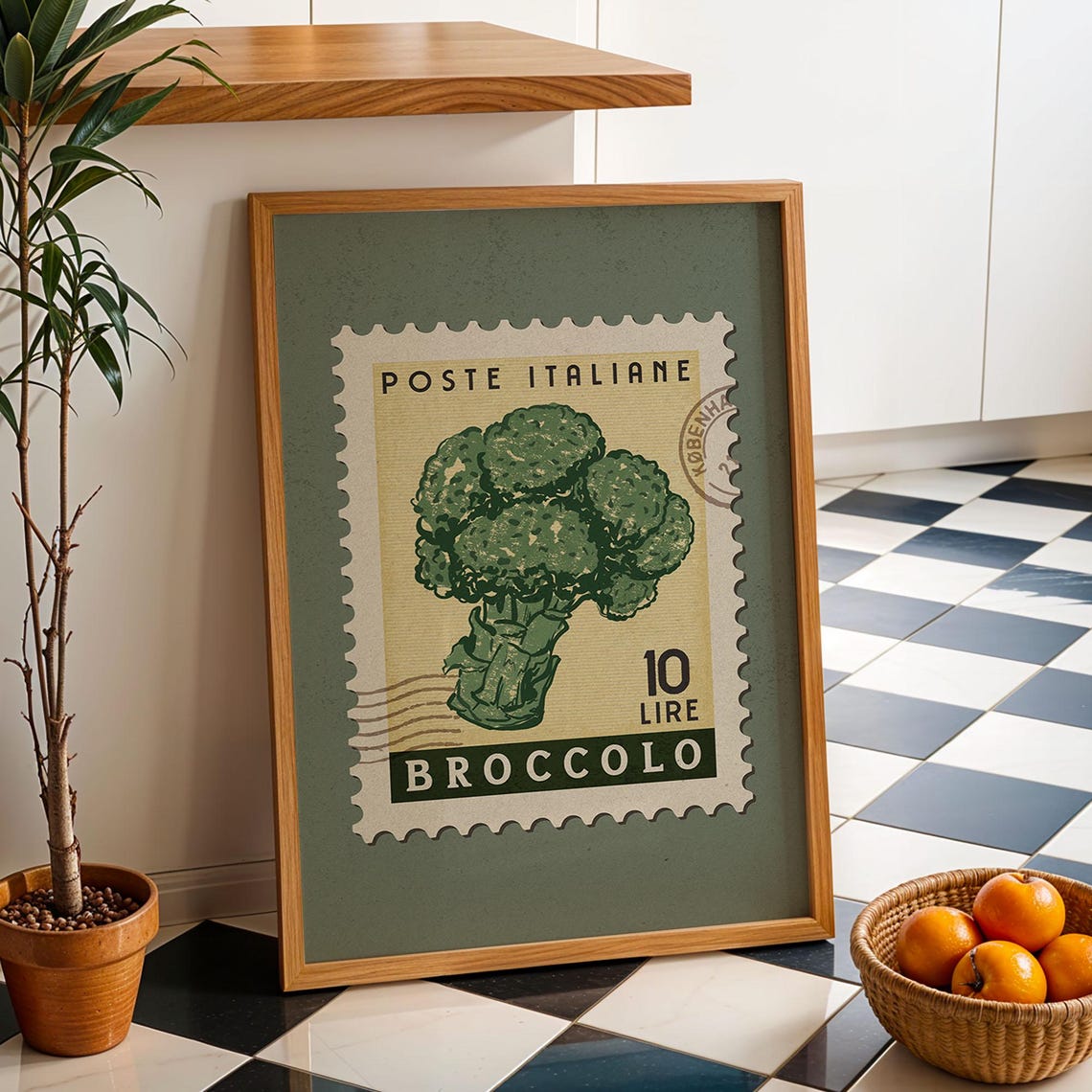 Broccoli Italian Postage Stamp Retro Kitchen Vintage Food Poster