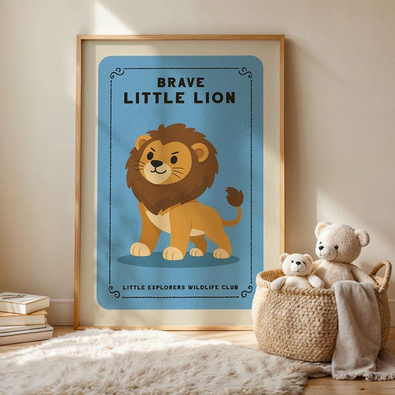Brave Little Lion Safari Nursery Wall Decor Whimsical Animal Print Baby Room Art Shower Gift