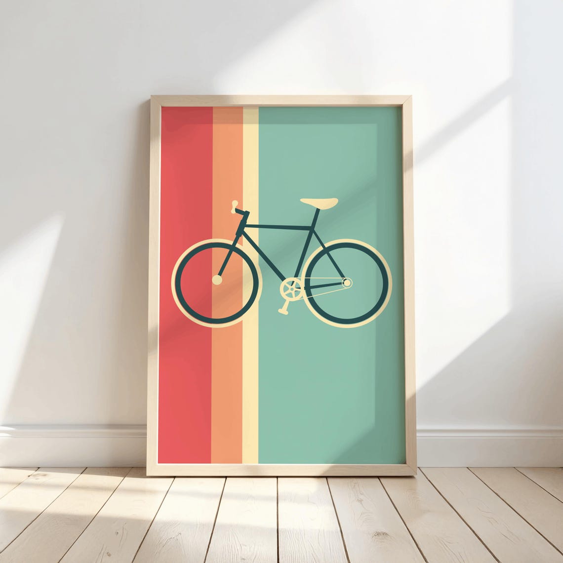 Retro Bicycle Poster Colorful Striped Background Cycling Gift Decor