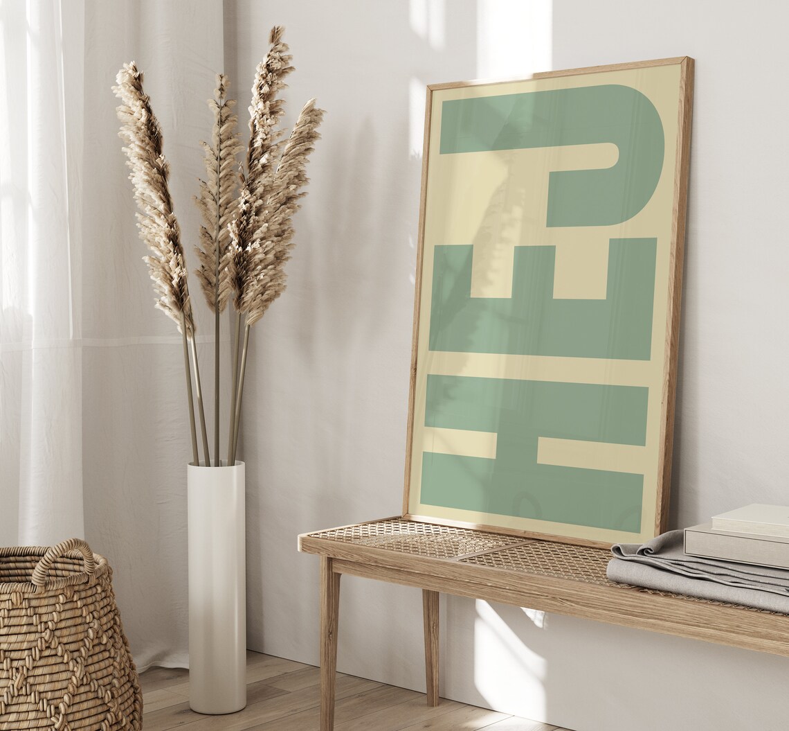 Hej Sage Green Typography Wall Art Print