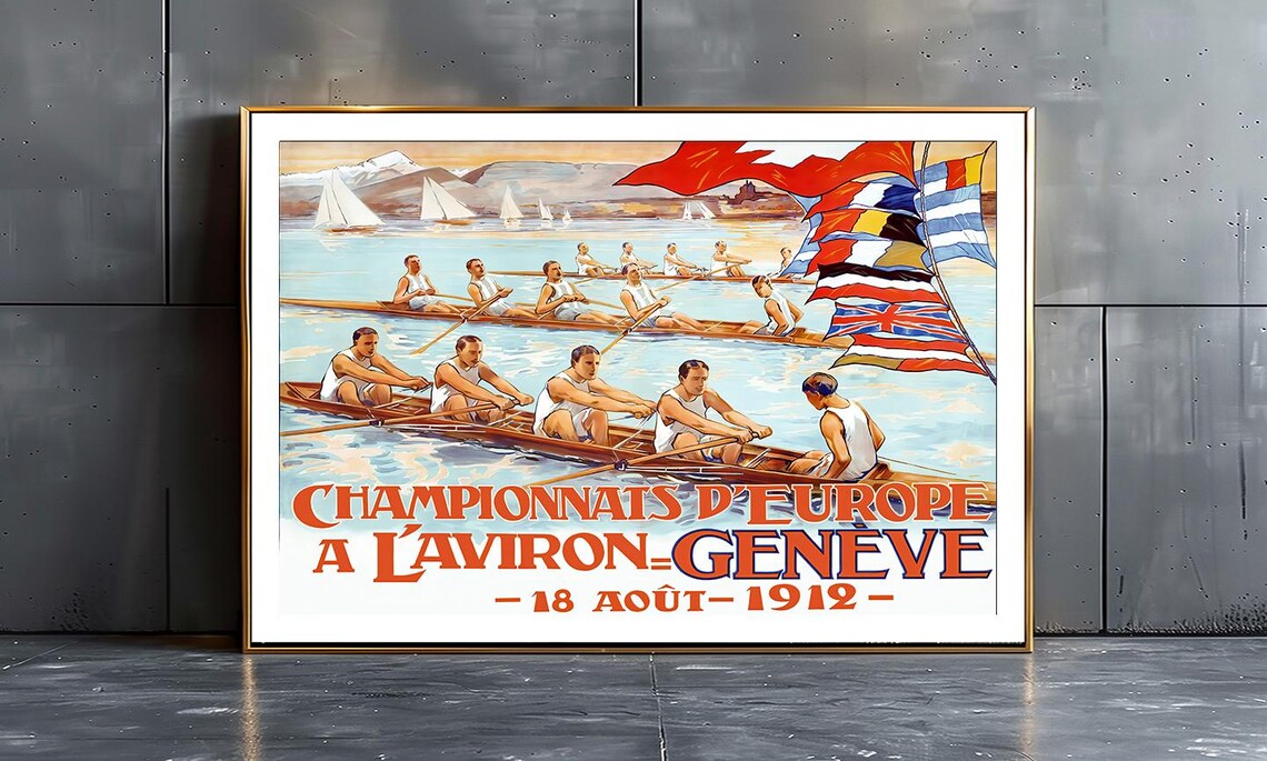 Geneva 1912 Vintage Rowing Race Travel Poster - Image 2