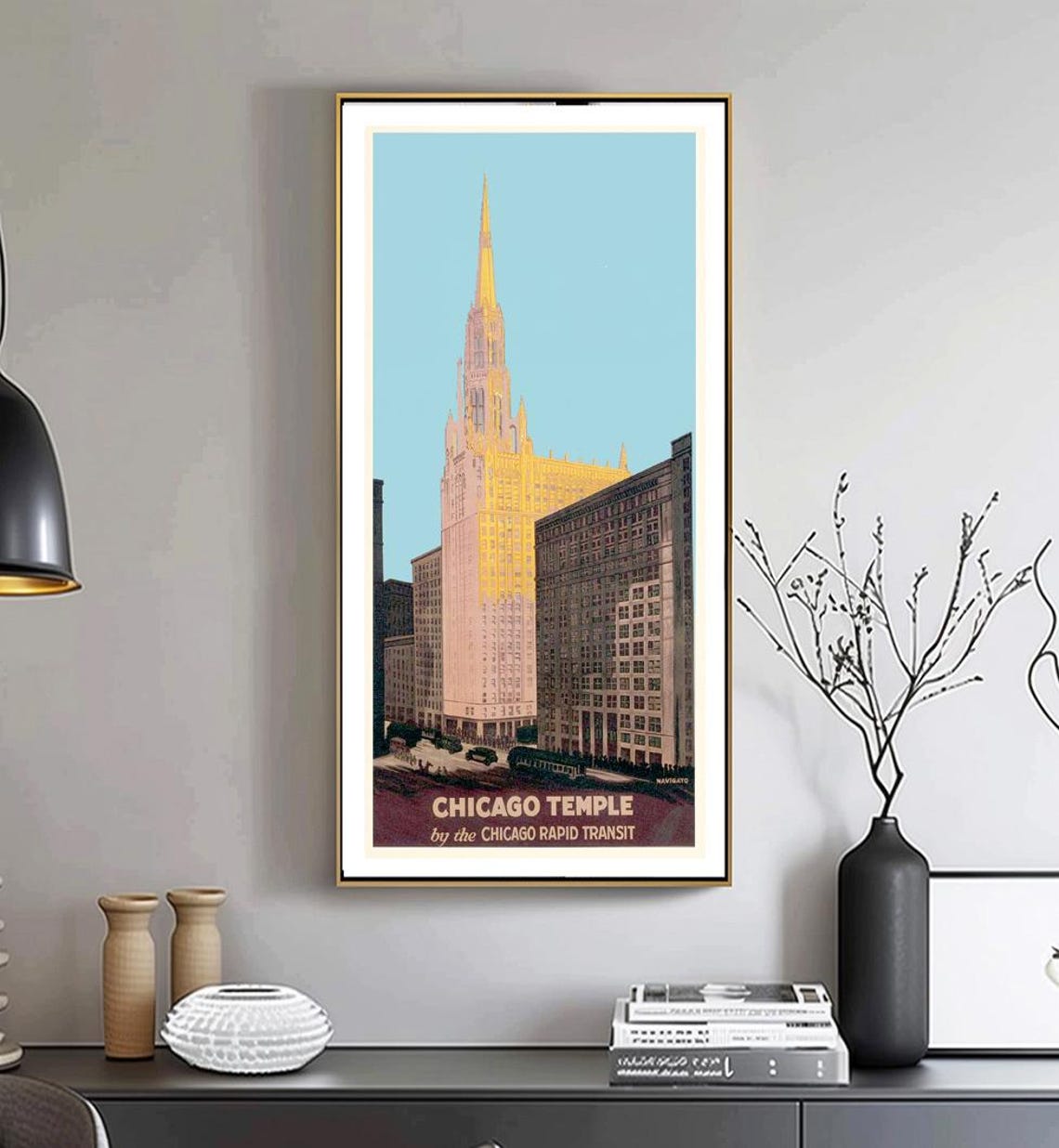 Chicago Temple Skyscraper Chicago Rapid Transit Vintage Poster
