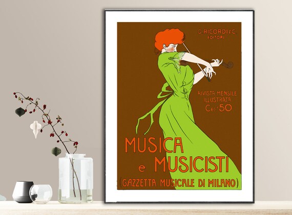 Musica e Musicisti Vintage Italian Violin Magazine Milano Art Poster