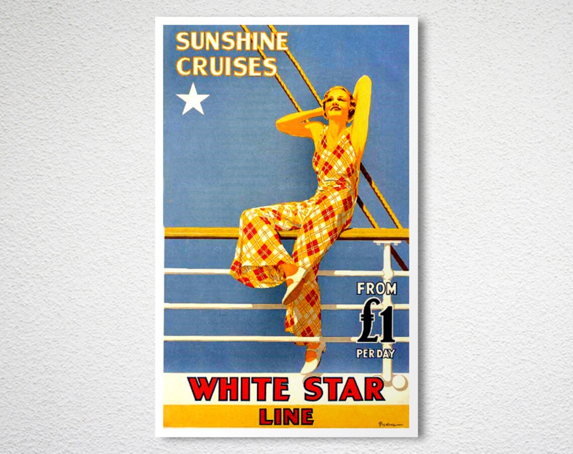 White Star Line Sunshine Cruises Vintage Ocean Liner Travel Poster - Image 2