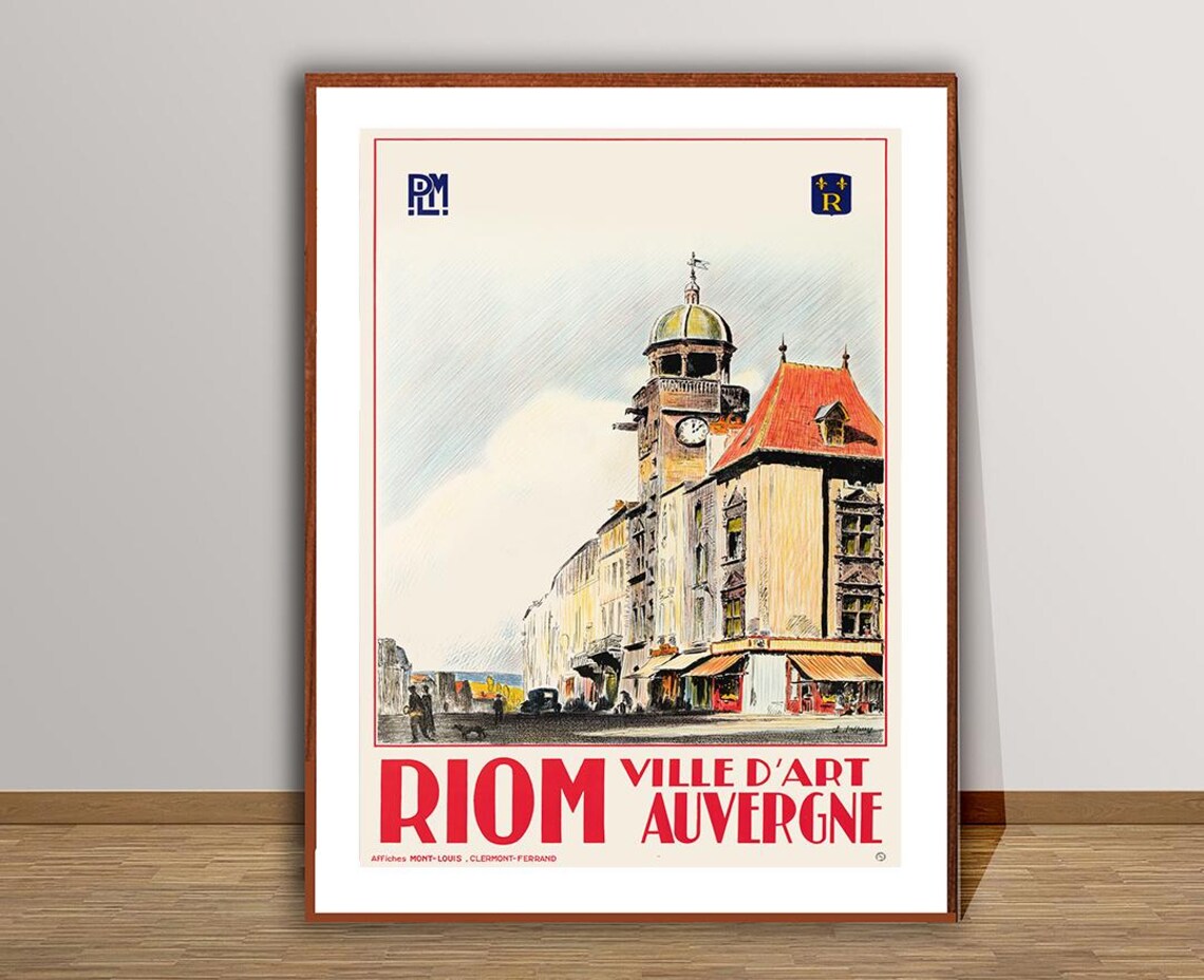 Riom Ville d'Art Auvergne France Street Vintage Travel Poster - Image 2