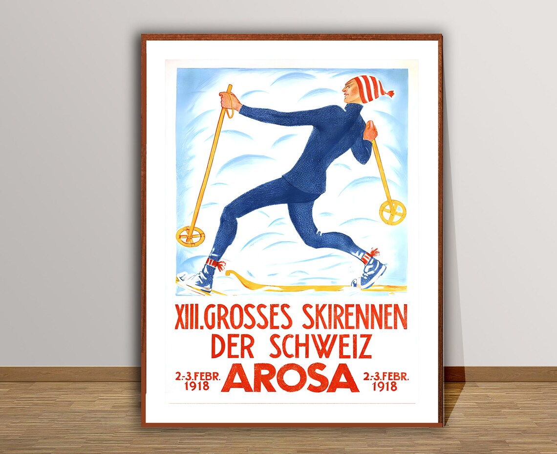Arosa 1918 XIII Swiss Alpine National Ski Race Vintage Ski Poster