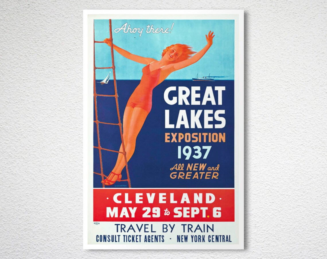 Great Lakes Exposition 1937 Cleveland Vintage Travel Poster - Image 2