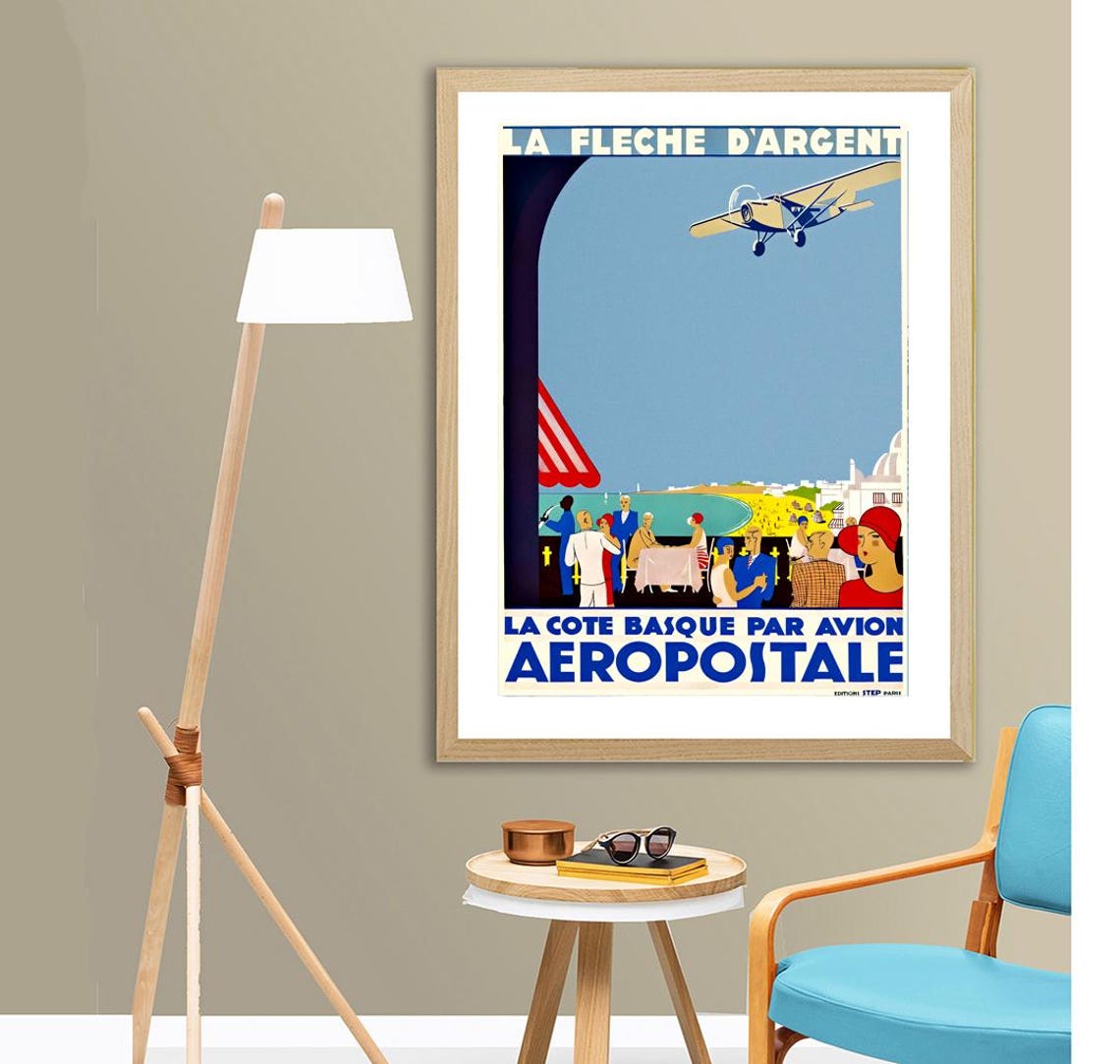 La Côte Basque par Avion Aéropostale Art Deco Airline Poster - Image 2