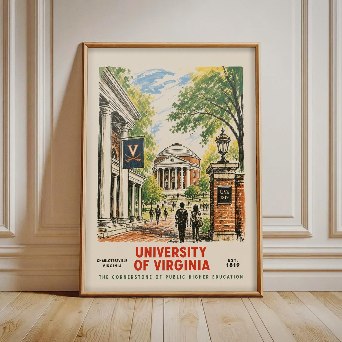 University Of Virginia UVA Rotunda Vintage Campus Art Poster