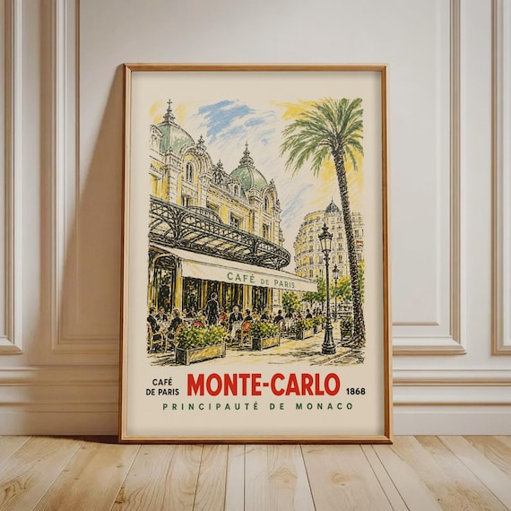 Cafe De Paris Monte Carlo 1868 Vintage Monaco Riviera Travel Poster