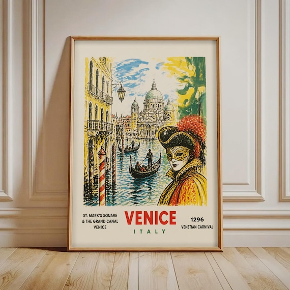 Venice Italy 1296 Vintage Travel Poster Venetian Carnival Grand Canal