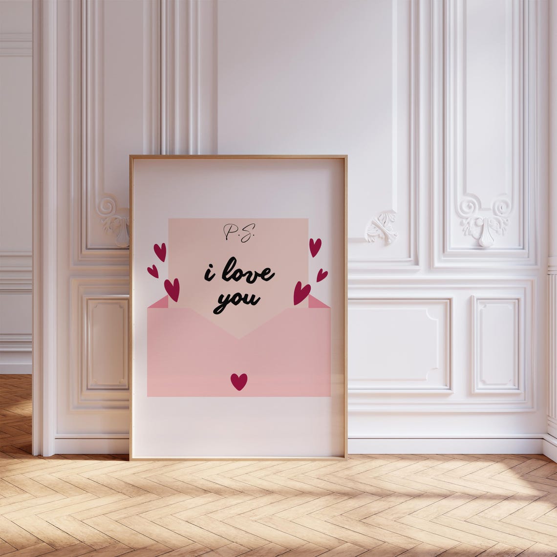 PS I Love You Sweet Pink Love Letter Envelope Hearts Cute Poster - Image 6