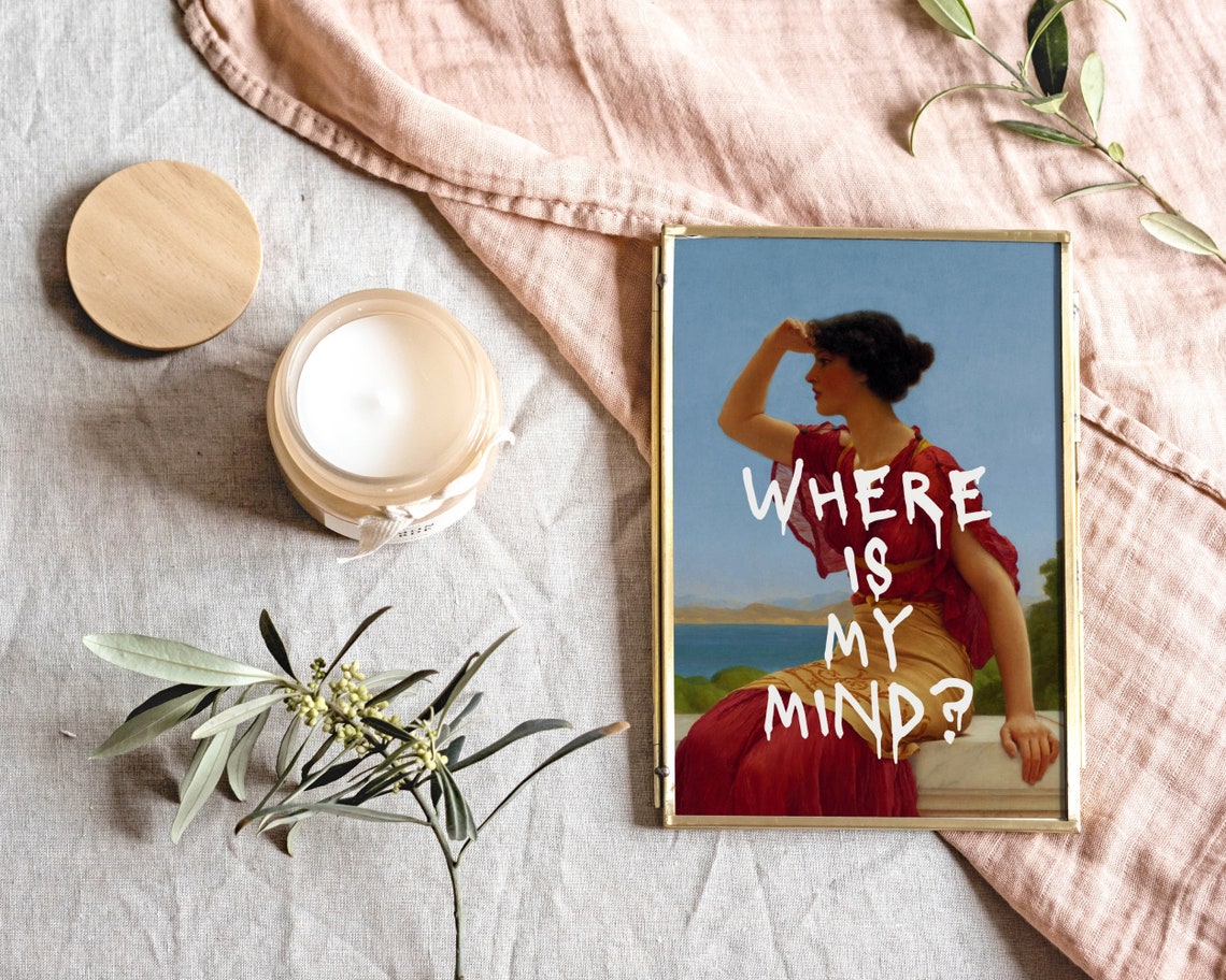 Where Is My Mind Woman By The Sea Classical Art Quote Poster - Image 2