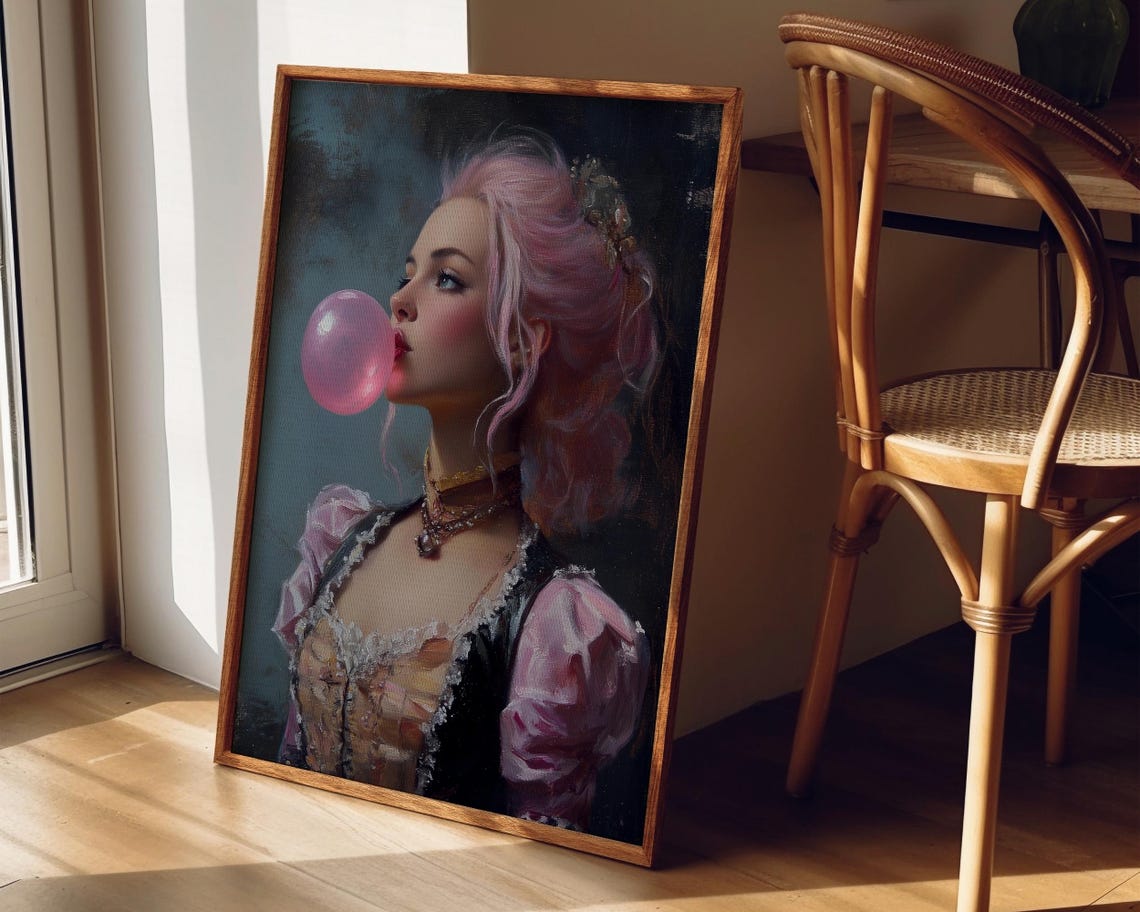 Pink Bubblegum Rococo Lady Oil Painting Style Altered Portrait Poster - Image 4