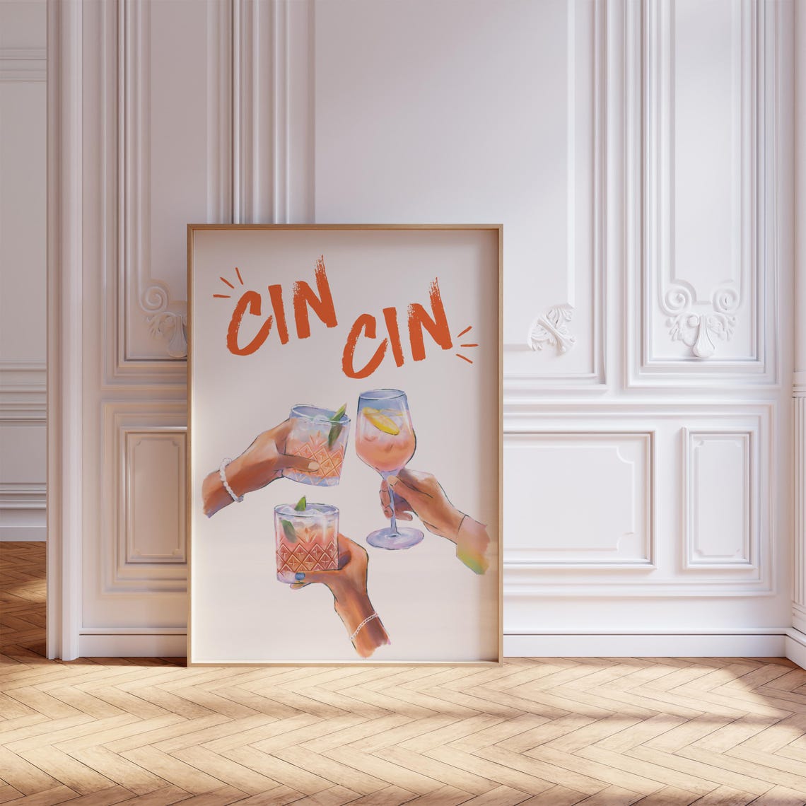 Cin Cin Cheers Toast Cocktail Bar Cart Orange Art Spritz Poster - Image 6