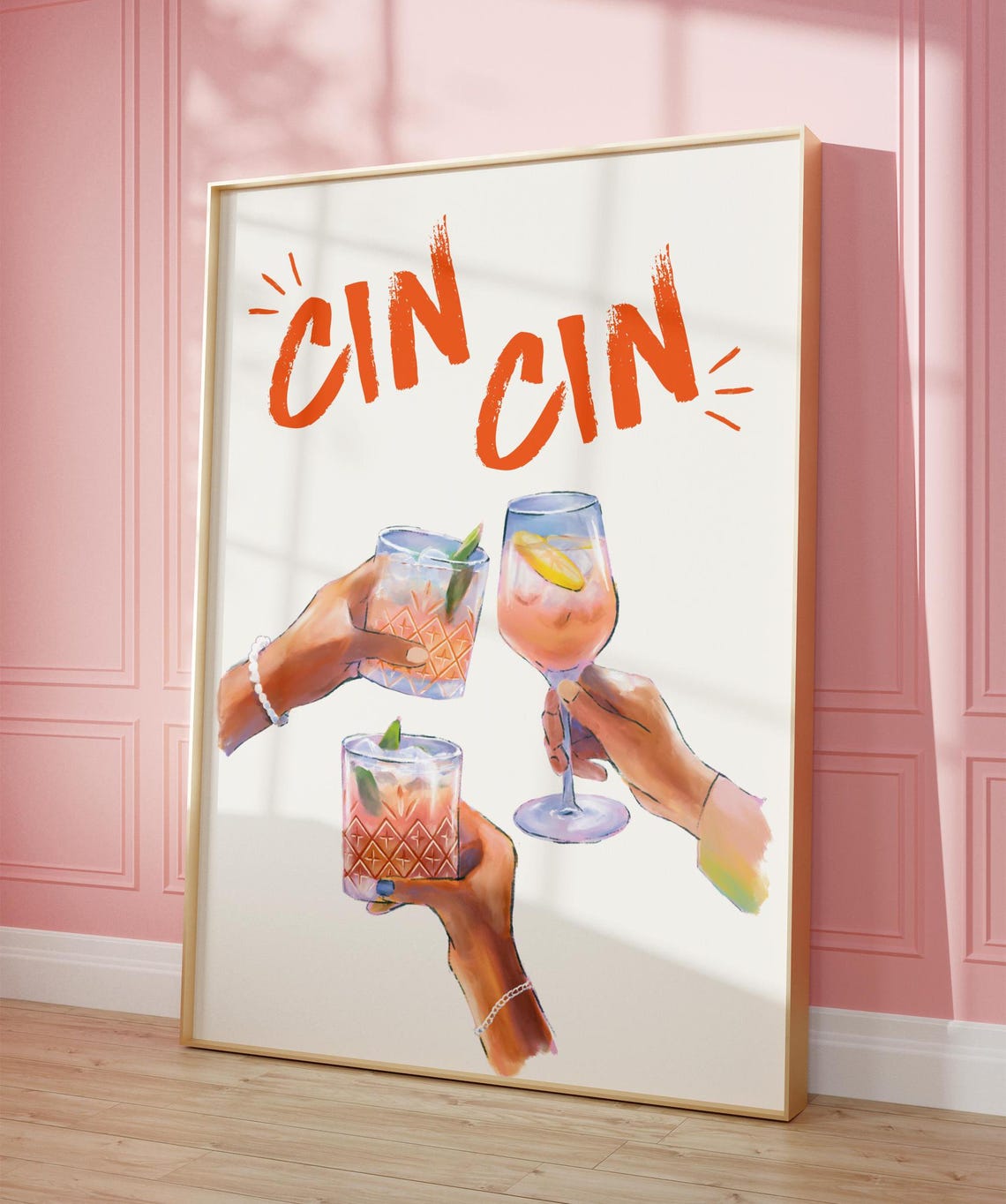 Cin Cin Cheers Toast Cocktail Bar Cart Orange Art Spritz Poster - Image 8