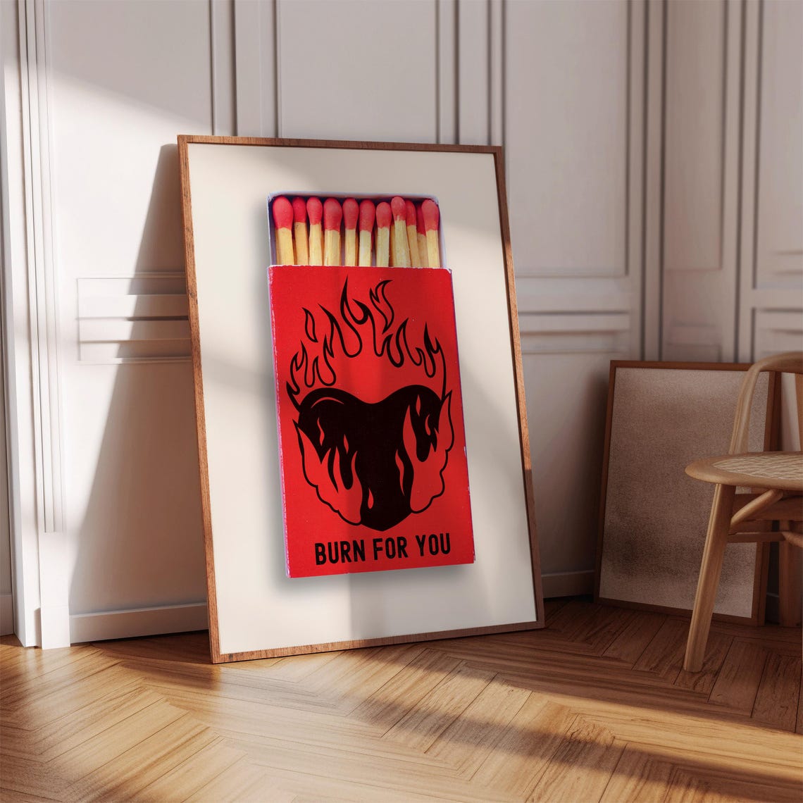 Burn For You Vintage Matchbox Flaming Heart Trendy Red Poster - Image 4