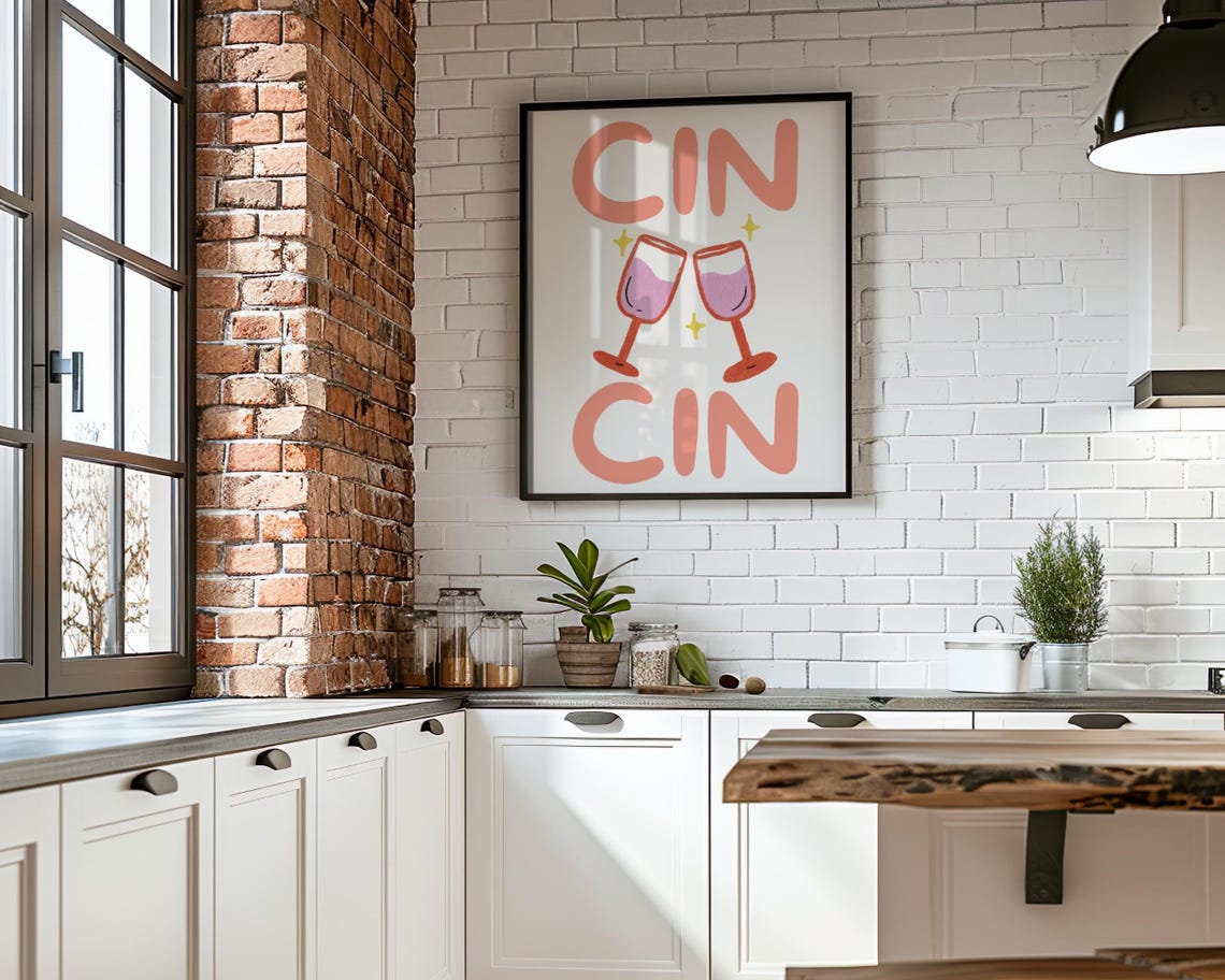 Cin Cin Cheers Wine Glasses Retro Cocktail Bar Cart Art Print - Image 3